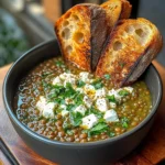 French Lentil Soup With Crispy Bread And Feta