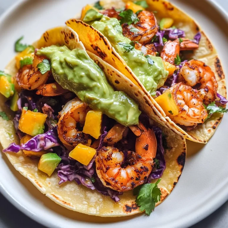 Spicy Shrimp Tacos with Mango Slaw and Avocado Crema
