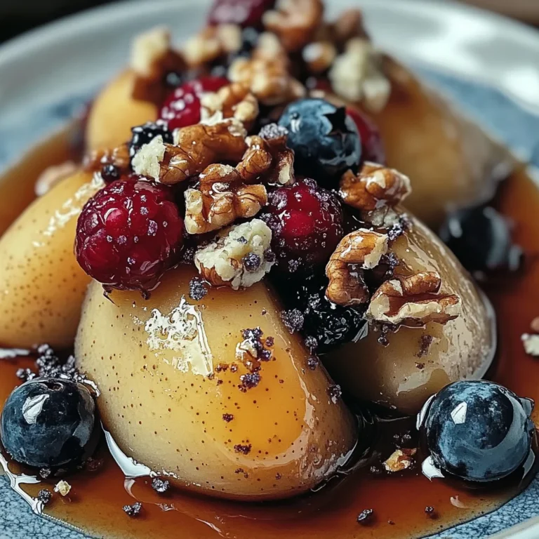 Baked Pears with Berries, Honey, Walnuts & Blue Cheese