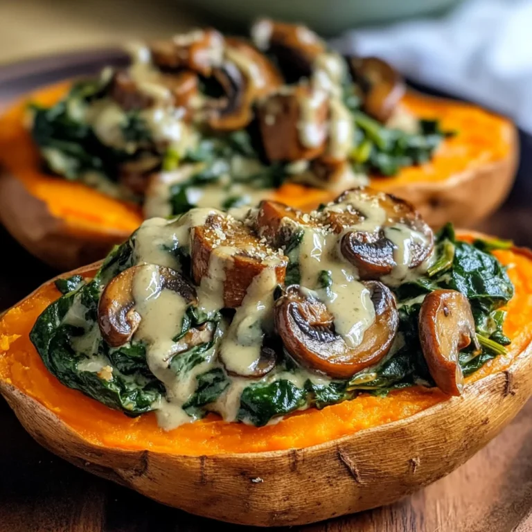 Creamy Mushroom and Spinach Stuffed Sweet Potatoes