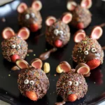 Halloween Dessert - Strawberry and Chocolate fudge mice