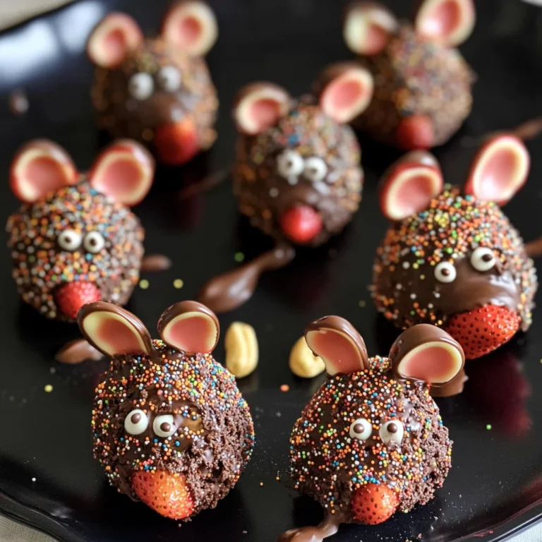 Halloween Dessert - Strawberry and Chocolate fudge mice
